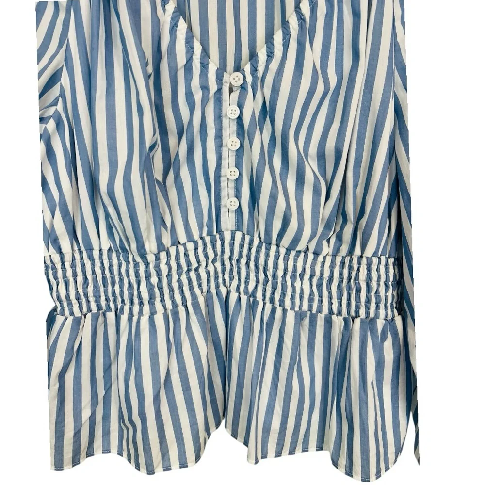 J Crew | V-neck smocked-waist top in stripe cotton lawn NWOT
